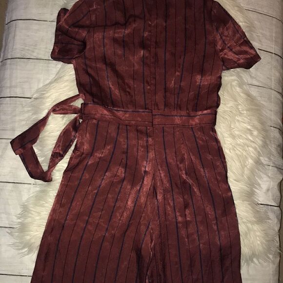 J.O.A. Wide Leg Jumpsuit in Wine Multi Surplice - Picture 3 of 12